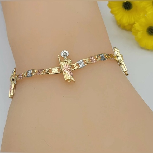 Tri Tone Gold Plated Saint Jude Chain Bracelet. San Judas Oro laminado - Picture 3 of 3